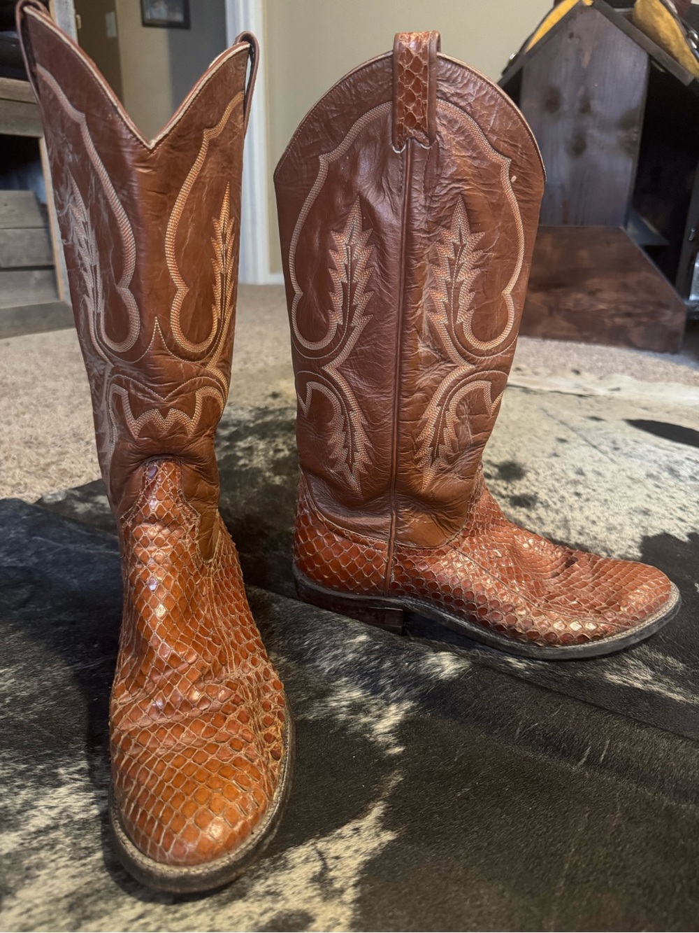 Larry Mahan Brown Embossed Leather Western Boots